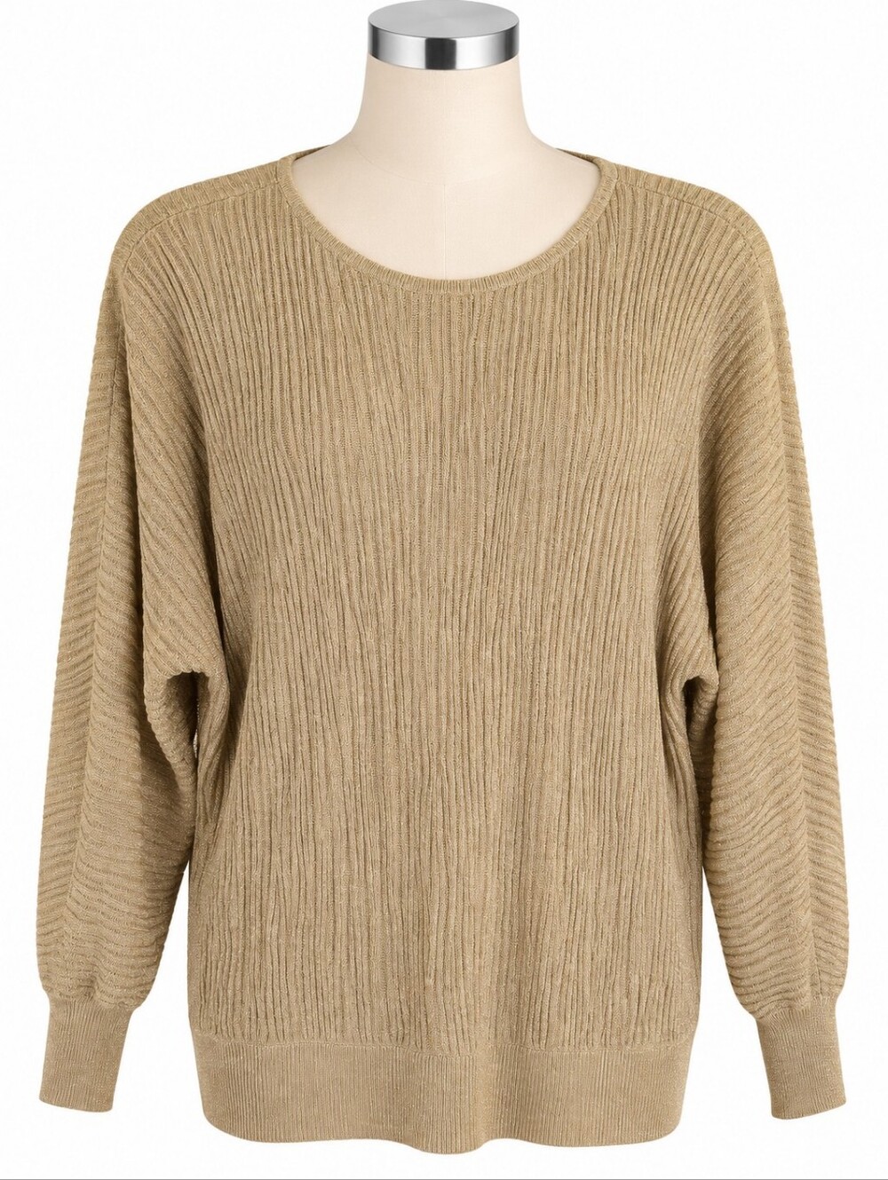 Chico's Sweater Size 2 (L) Zebra Lurex Gold Metallic Ribbed Knit Dolman Sleeve